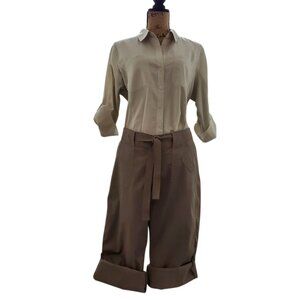 Lee One True Fit Low Rise Capri Pants Buttoned Roll-Up Cuff Light Brown Size 8